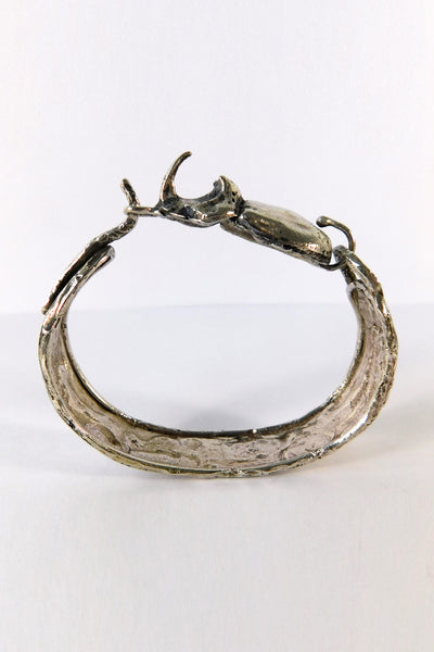 Shop Emerging Slow Fashion Conscious Designer Stacy Hopkins Jewelry Silver Rhinoceros Beetle Bracelet at Erebus