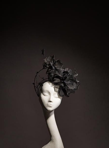 Shop emerging slow fashion milliner Valeria Agostini black Rose Halo - Erebus