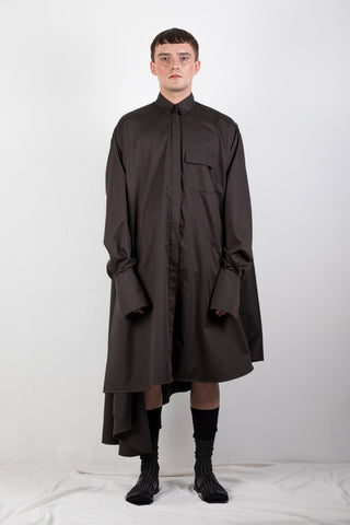 Shop Emerging Slow Fashion Genderless Brand Ludus Agender Brand Requiem Collection Black Asymmetric Elongated Shirt / Dress at Erebus