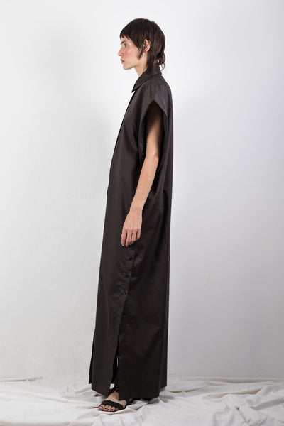 Shop Emerging Slow Fashion Genderless Brand Ludus Agender Brand Requiem Collection Black Elongated Sleeveless Shirt / Dress at Erebus