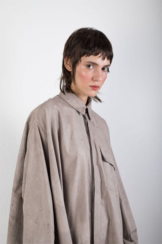 Shop Emerging Slow Fashion Genderless Brand Ludus Agender Brand Requiem Collection Naturally Dyed Asymmetric Cascade Shirt at Erebus