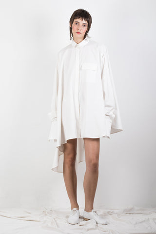 Shop Emerging Slow Fashion Genderless Brand Ludus Agender Brand Requiem Collection White Asymmetric Cascade Shirt at Erebus