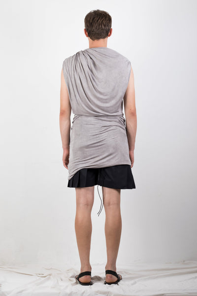 Shop Emerging Slow Fashion Genderless Brand Ludus Agender Brand Requiem Collection Naturally Dyed Jersey Draped Sleeveless Top at Erebus