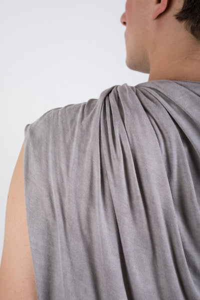 Shop Emerging Slow Fashion Genderless Brand Ludus Agender Brand Requiem Collection Naturally Dyed Jersey Draped Sleeveless Top at Erebus