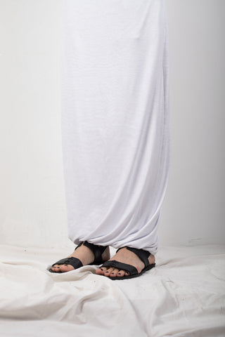 Shop Emerging Slow Fashion Genderless Brand Ludus Agender Brand Requiem Collection White Jersey Draped Maxi Dress at Erebus