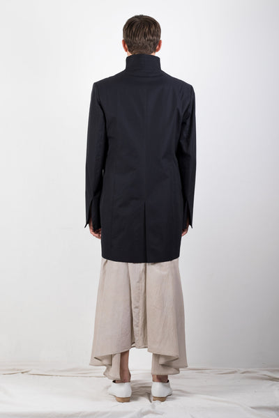 Shop Emerging Slow Fashion Genderless Brand Ludus Agender Brand Requiem Collection Black Double Collar Twill Jacket at Erebus