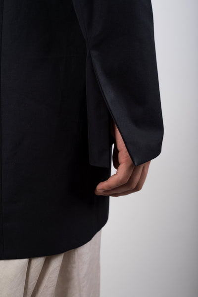 Shop Emerging Slow Fashion Genderless Brand Ludus Agender Brand Requiem Collection Black Double Collar Twill Jacket at Erebus