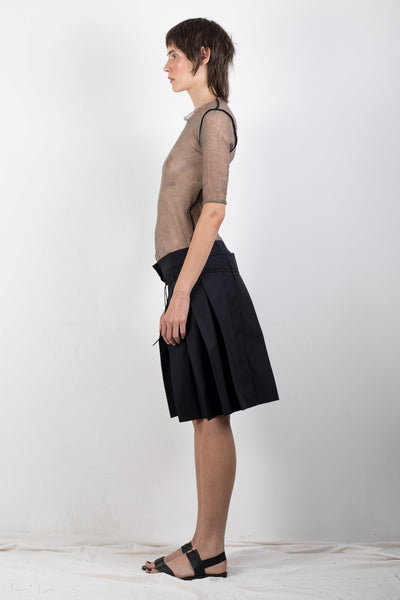 Shop Emerging Slow Fashion Genderless Brand Ludus Agender Brand Requiem Collection Black Zero Waste Cotton Twill Pleated Shorts at Erebus