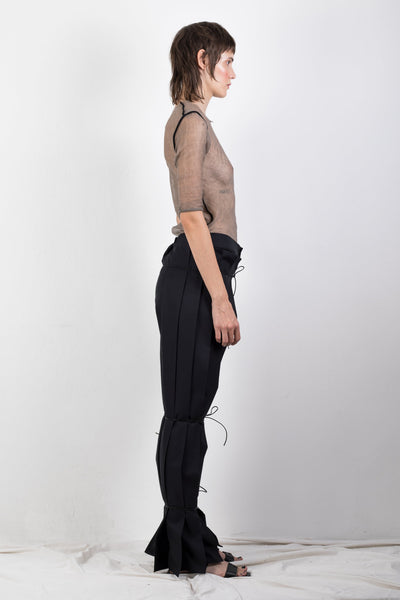 Shop Emerging Slow Fashion Genderless Brand Ludus Agender Brand Requiem Collection Black Zero Waste Cotton Twill Pleated Trousers at Erebus