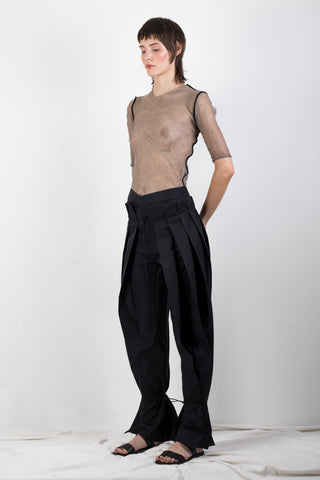 Shop Emerging Slow Fashion Genderless Brand Ludus Agender Brand Requiem Collection Black Zero Waste Cotton Twill Pleated Trousers at Erebus