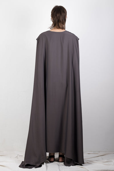 Shop Emerging Slow Fashion Genderless Brand Ludus Agender Brand Requiem Collection Grey Cupro Voluminous V-Neck Sleeveless Dress at Erebus