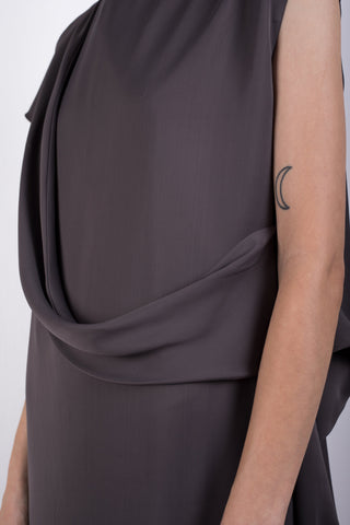 Shop Emerging Slow Fashion Genderless Brand Ludus Agender Brand Requiem Collection Grey Asymmetric Drape Column Maxi Dress at Erebus