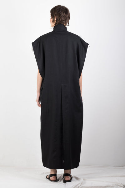 Shop Emerging Slow Fashion Genderless Brand Ludus Agender Brand Requiem Collection Black Double Collar Flax Vest at Erebus