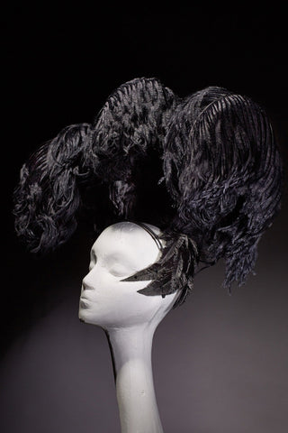 Shop emerging slow fashion milliner Valeria Agostini black Showgirl Fascinator - Erebus
