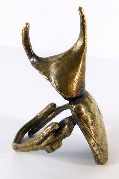 Shop Emerging Slow Fashion Conscious Designer Stacy Hopkins Jewelry Bronze Siamese Fighting Beetle Ring at Erebus