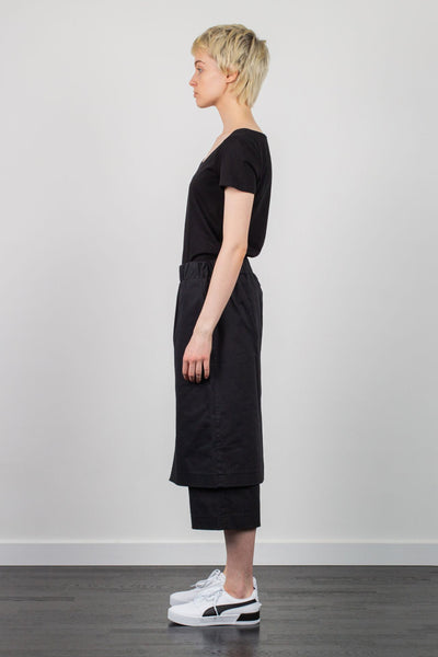 Shop Emerging Unisex Street Brand Monochrome SS21 Black Organic Cotton Cropped Skirt Trousers at Erebus