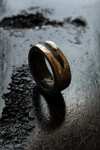 Shop Emerging Slow Fashion Avant-garde Jewellery Brand Surface Cast Blackened Bronze Slash Ring at Erebus