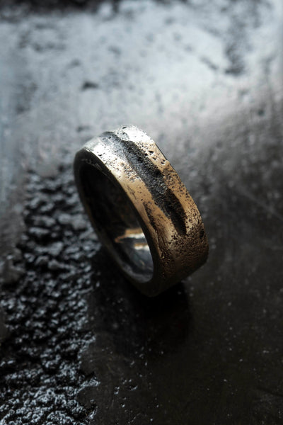 Shop Emerging Slow Fashion Avant-garde Jewellery Brand Surface Cast Blackened Bronze Slash Ring at Erebus