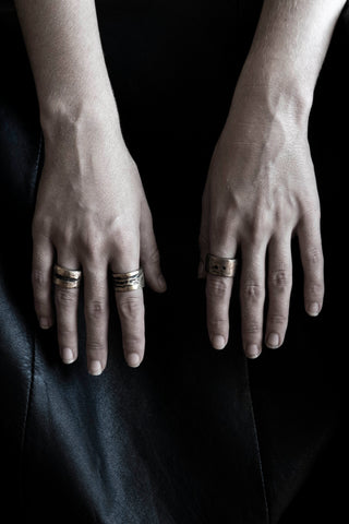 Shop Emerging Slow Fashion Avant-garde Jewellery Brand Surface Cast Blackened Bronze Puncture Medium Ring at Erebus