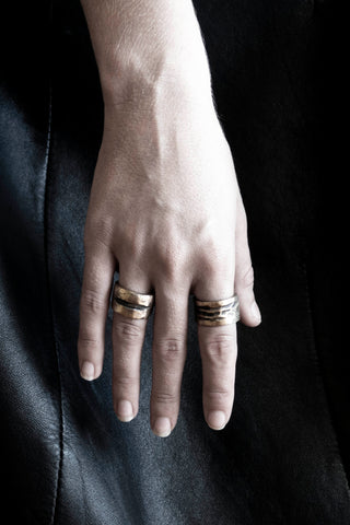 Shop Emerging Slow Fashion Avant-garde Jewellery Brand Surface Cast Blackened Bronze Incise Medium Ring at Erebus