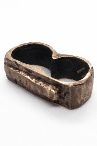 Shop Emerging Slow Fashion Avant-garde Jewellery Brand Surface Cast Blackened Bronze Slope Double Ring at Erebus