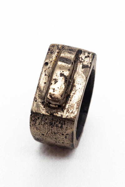 Shop Emerging Slow Fashion Avant-garde Jewellery Brand Surface Cast Blackened Bronze Slope Small Ring at Erebus