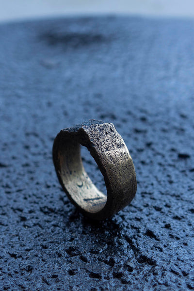 Shop Emerging Slow Fashion Avant-garde Jewellery Brand Surface Cast Blackened Bronze Small Simulation 1 Ring at Erebus