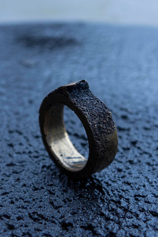 Shop Emerging Slow Fashion Avant-garde Jewellery Brand Surface Cast Blackened Bronze Small Simulation 3 Ring at Erebus