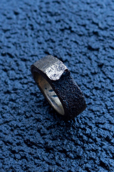 Shop Emerging Slow Fashion Avant-garde Jewellery Brand Surface Cast Blackened Bronze Small Simulation 3 Ring at Erebus