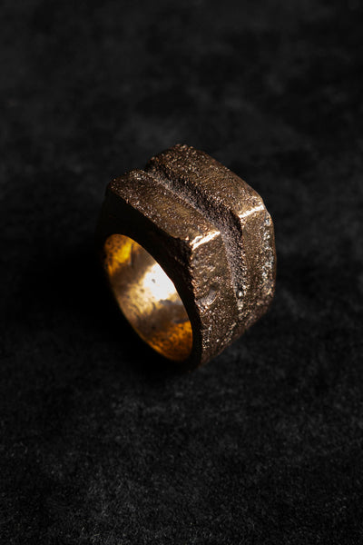 Shop Emerging Slow Fashion Avant-garde Jewellery Brand Surface Cast Blackened Bronze R1 Small Ring at Erebus