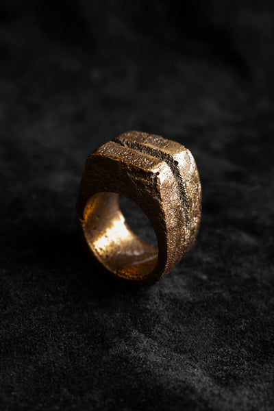 Shop Emerging Slow Fashion Avant-garde Jewellery Brand Surface Cast Blackened Bronze R2 Small Ring at Erebus