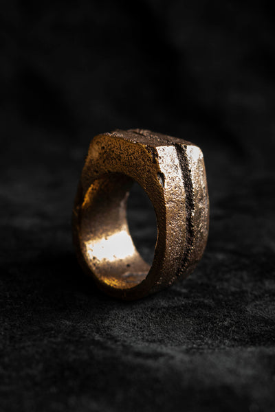 Shop Emerging Slow Fashion Avant-garde Jewellery Brand Surface Cast Blackened Bronze R3 Small Ring at Erebus