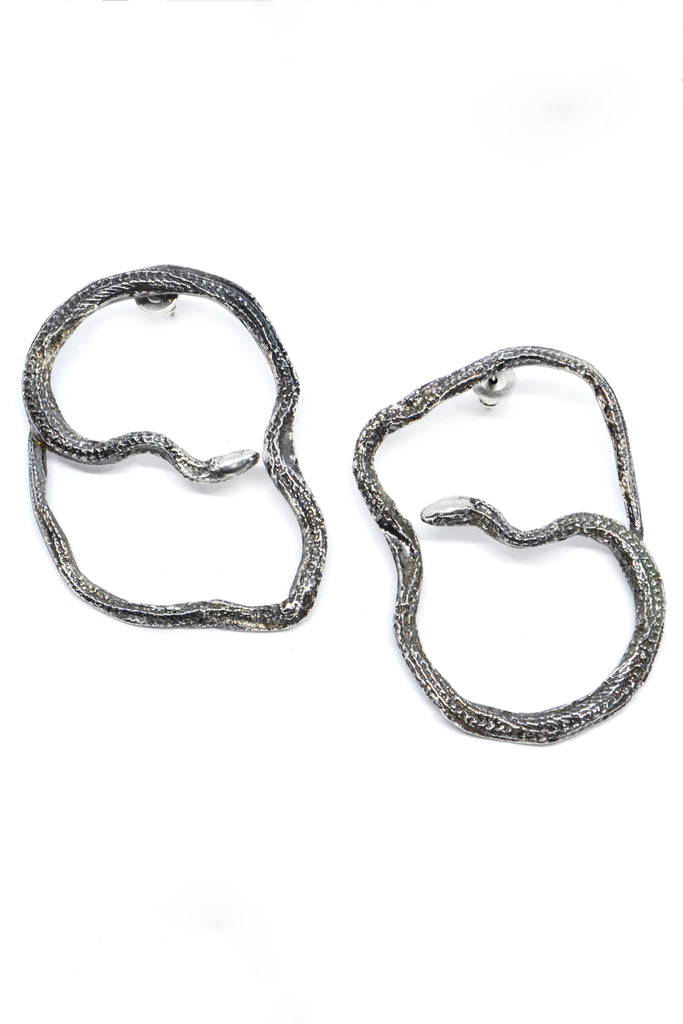 Shop alternative emerging slow fashion jewellery brand Eilisain Medea Garden Snake Earrings in Sterling Silver at Erebus