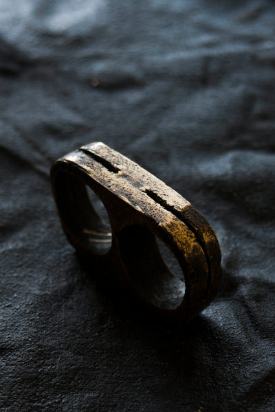 Shop Emerging Avant Garde Jewellery Brand Surface/Cast Blackened Bronze Split Double Ring at Erebus