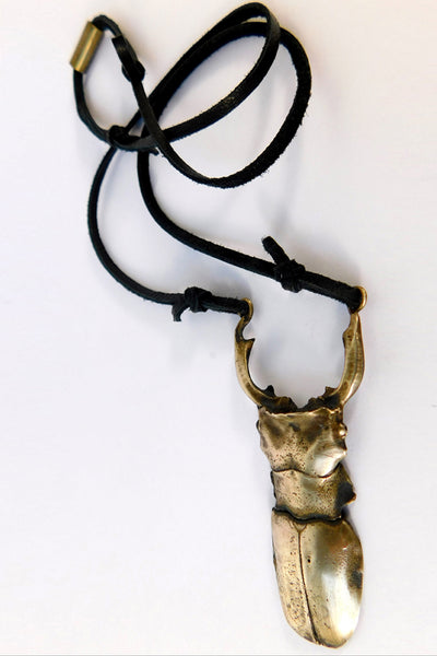 Shop Emerging Slow Fashion Conscious Designer Stacy Hopkins Jewelry Bronze Stag Beetle Pendant at Erebus