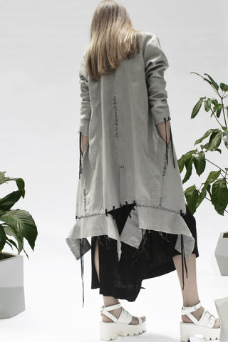 Shop Emerging Conceptual Womenswear Designer Luba GnaSevych Grey Scarred Stitch Long Blazer at Erebus