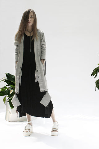 Shop Emerging Conceptual Womenswear Designer Luba GnaSevych Grey Scarred Stitch Long Blazer at Erebus