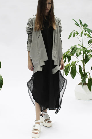 Shop Emerging Conceptual Womenswear Designer Luba GnaSevych Grey Angle Hooded Bubble Blazer at Erebus