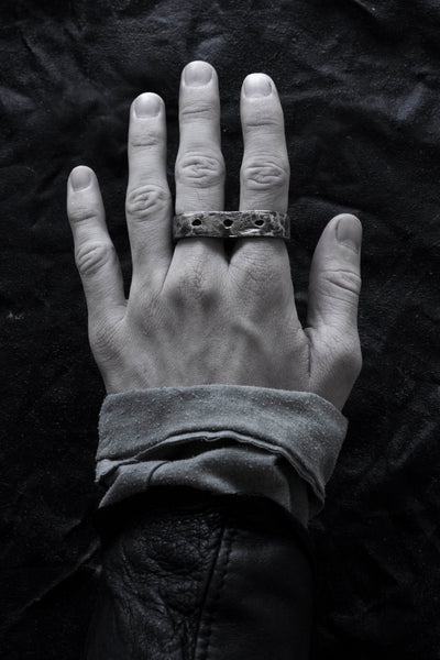 Shop Emerging Avant Garde Jewellery Brand Surface/Case Blackened Bronze Subtraction Double Ring at Erebus
