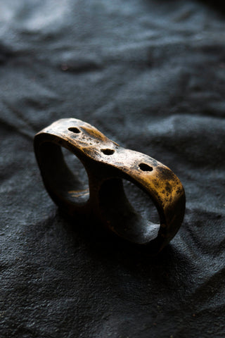 Shop Emerging Avant Garde Jewellery Brand Surface/Case Blackened Bronze Subtraction Double Ring at Erebus