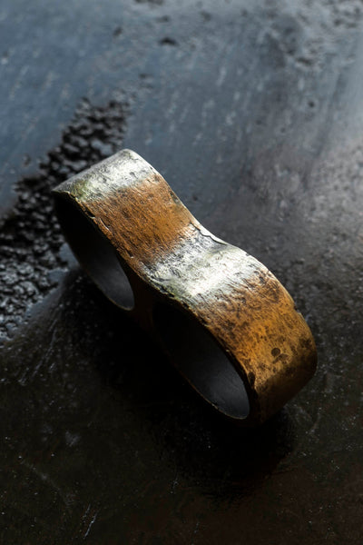 Shop Emerging Slow Fashion Avant-garde Jewellery Brand Surface Cast Blackened Bronze Surface Double Ring at Erebus