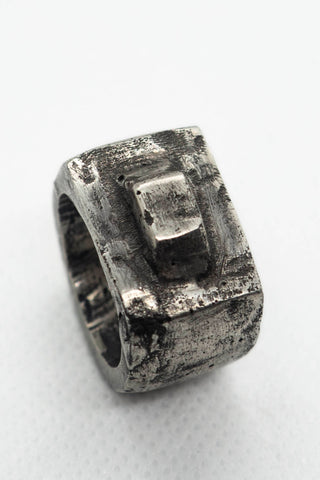 Shop Emerging Slow Fashion Avant-garde Jewellery Brand Surface Cast Blackened Silver Tor Medium Ring at Erebus