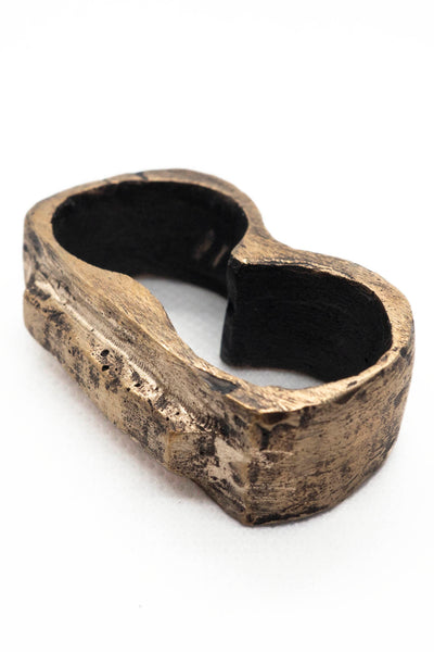 Shop Emerging Slow Fashion Avant-garde Jewellery Brand Surface Cast Blackened Bronze Tor Double Ring at Erebus