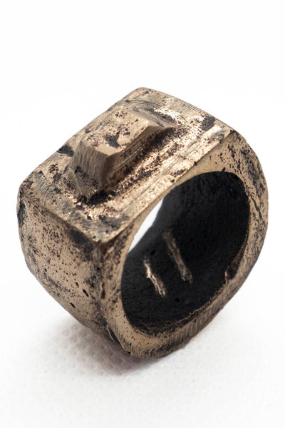 Shop Emerging Slow Fashion Avant-garde Jewellery Brand Surface Cast Blackened Bronze Tor Medium Ring at Erebus