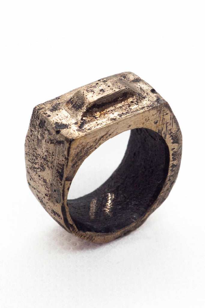 Shop Emerging Slow Fashion Avant-garde Jewellery Brand Surface Cast Blackened Bronze Tor Small Ring at Erebus
