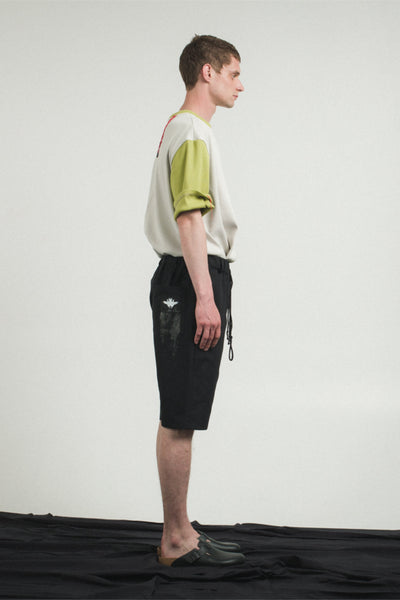 Shop Conscious Contemporary Menswear Brand Zsigmond Kudus SS23 Collection Black Organic Cotton Relaxed Fit Ugek Shorts at Erebus