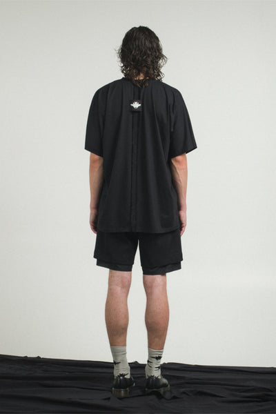 Shop Conscious Contemporary Menswear Brand Zsigmond Kudus SS23 Collection Black Stretch Organic Cotton Jersey Vahor T-Shirt at Erebus