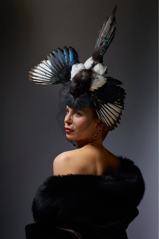 Shop emerging slow fashion milliner Valeria Agostini Maggi headpiece - Erebus
