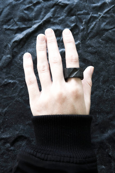 Shop Emerging Avant-garde Jewellery Brand Surface/Cast Black Concrete Void Medium Ring at Erebus