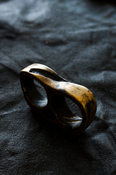 Shop Emerging Avant Garde Jewellery Brand Surface/Cast Blackened Bronze Void Double Ring at Erebus